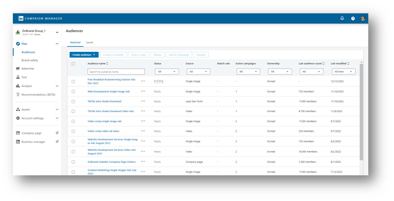 LinkedIn Create Audiences Example