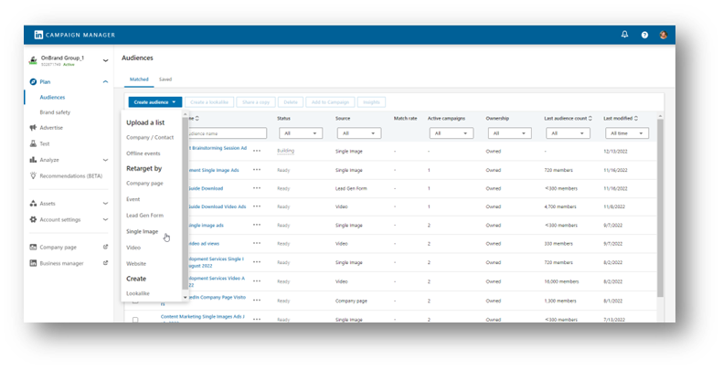 LinkedIn Create Matched Audience Example